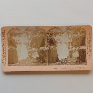 ANTIQUE Stereograph Card Victorian Wedding " I Pronounce You Man and Wife"